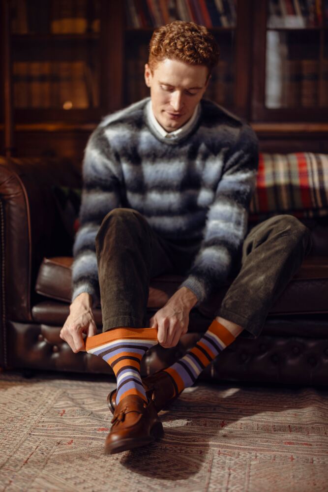 SOCKSHOP Mens Bamboo Striped Socks With Smooth Toe Seams & Comfort Cuff 3-Pair