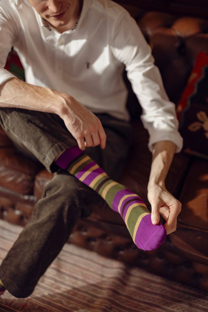 SOCKSHOP Mens Bamboo Striped Socks With Smooth Toe Seams & Comfort Cuff 3-Pair