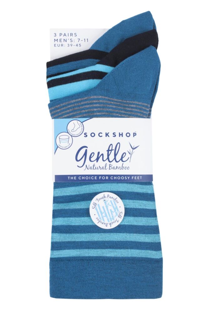 SOCKSHOP Mens Bamboo Striped Socks with Smooth Toe Seams & Comfort Cuff 3-Pair