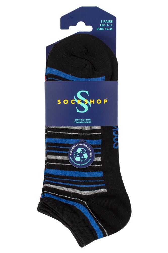 SOCKSHOP Mens Cotton Plain Striped Trainer Socks 5-Pair