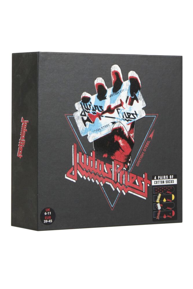 SOCKSHOP Mens Judas Priest 'British Steel' Cotton Socks 4-Pair Gift Box