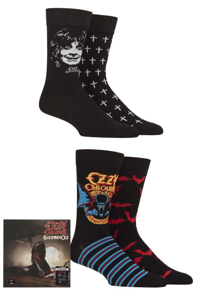 SOCKSHOP Mens Ozzy Osbourne 'Blizzard of Ozz' Cotton Socks 4-Pair Gift Box