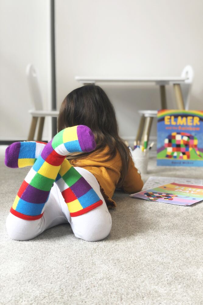 SOCKSHOP Mens & Womens Bamboo Friendship Friday With Elmer Patchwork Socks