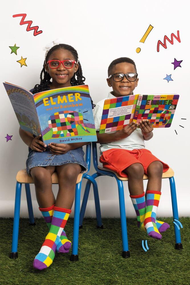 SOCKSHOP Mens & Womens Bamboo Friendship Friday With Elmer Patchwork Socks