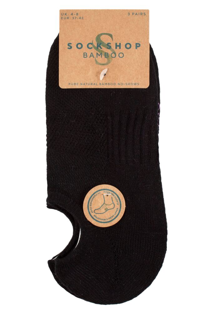 SOCKSHOP Womens Bamboo Half Cushioned No Show Socks 3-Pair