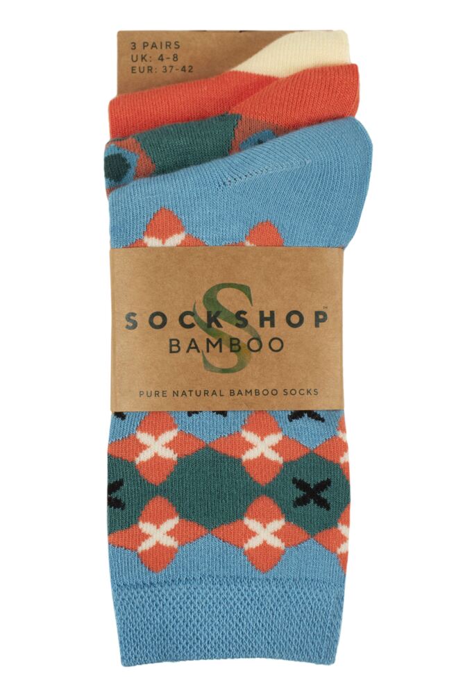 SOCKSHOP Womens Bamboo Patterned Plain & Striped Socks 3-Pair