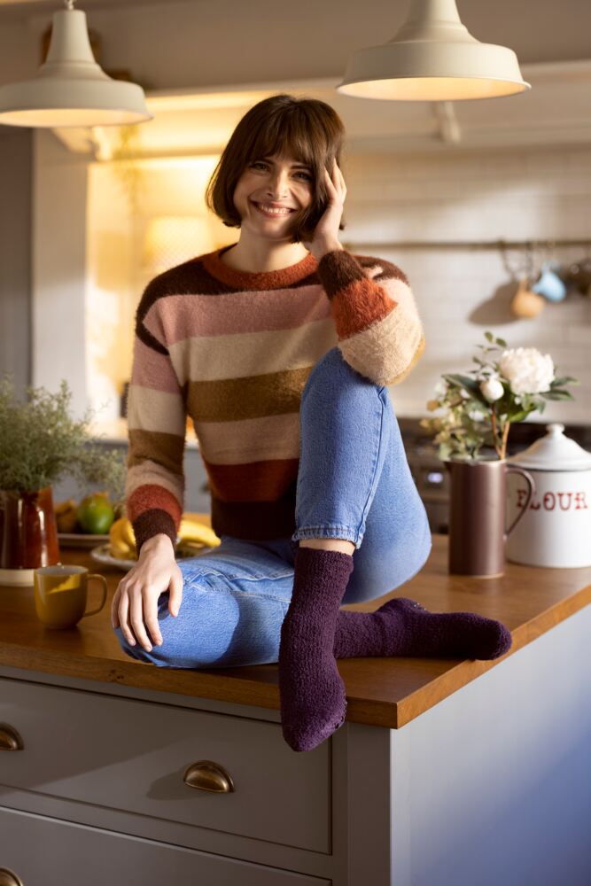 SOCKSHOP Womens Cosy Slipper Socks With Grip 2-Pair