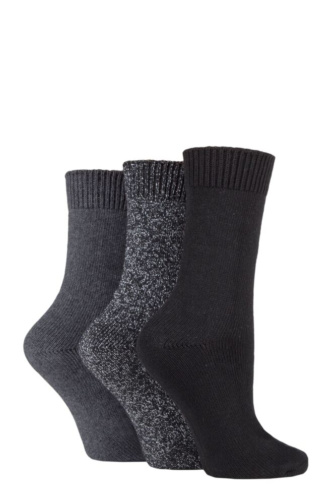 SOCKSHOP Womens Cotton Plain & Glitter Lurex Boot Socks 3-Pair