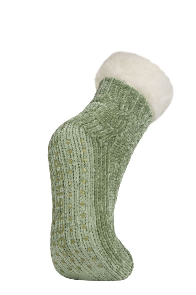 SOCKSHOP Womens Faux Fur Lined Chenille Cable Slipper Socks