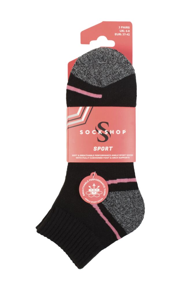 SOCKSHOP Womens Performance Sport Cushioned Ankle Socks 3-Pair