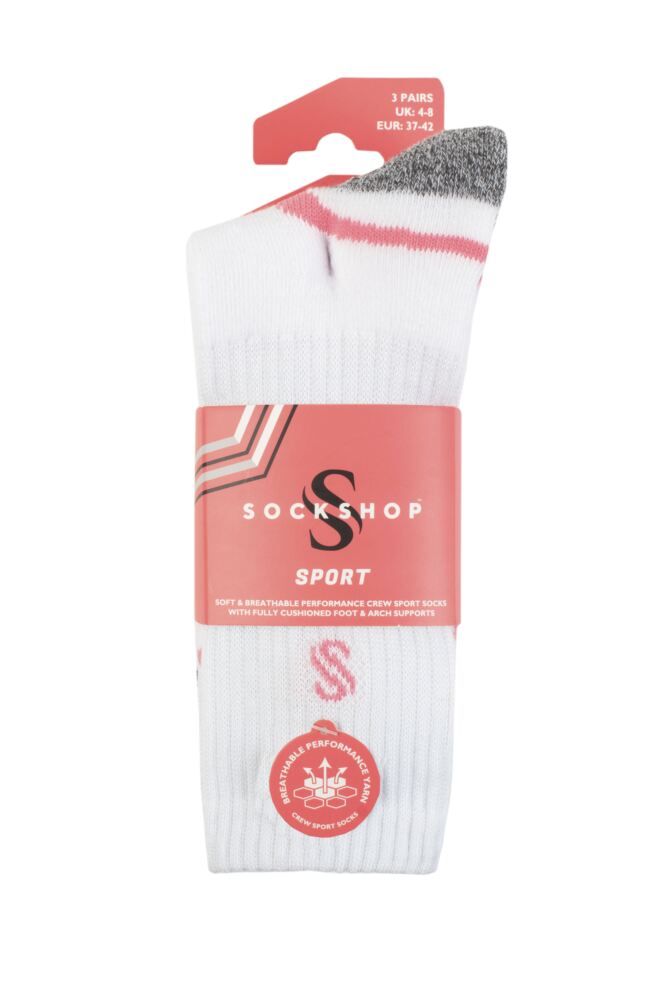SOCKSHOP Womens Performance Sport Cushioned Crew Socks 3-Pair