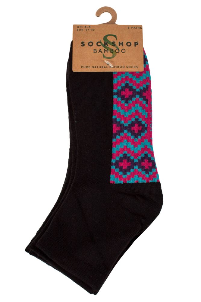 SOCKSHOP Womens Plain and Patterned Bamboo Anklet Socks 5-Pair