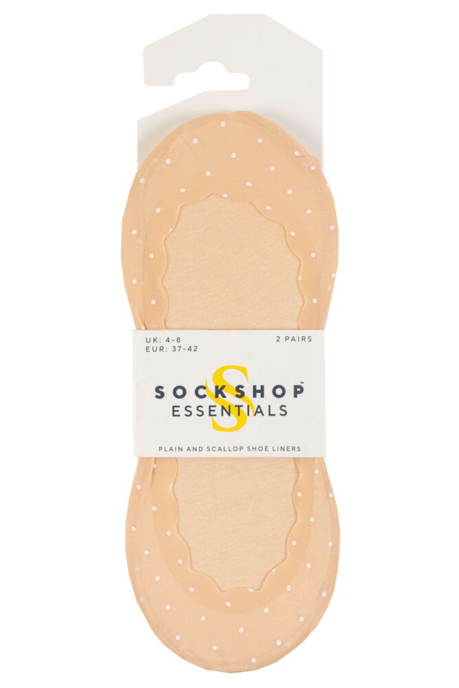 SOCKSHOP Womens Plain & Spot Scallop Shoe Liners 2-Pair