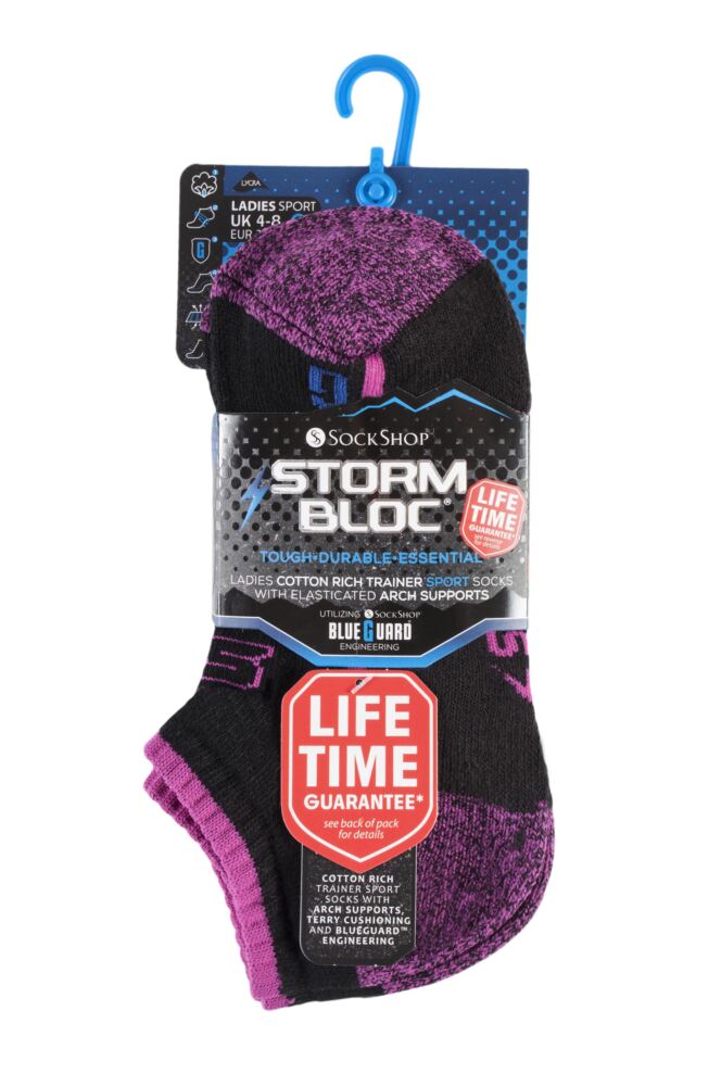 sockshop Storm BlocWomens Cotton Ankle Trainer Socks 2-Pair