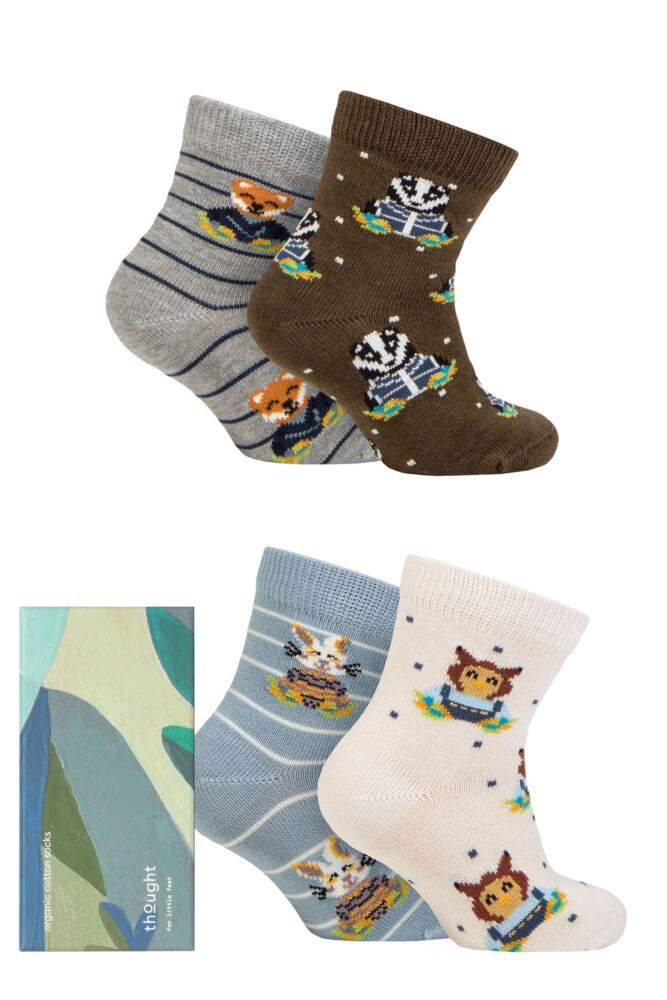 Sockshop ThoughtBabies & Kids Organic Cotton Ash Animal Socks 4-Pair Gift Box