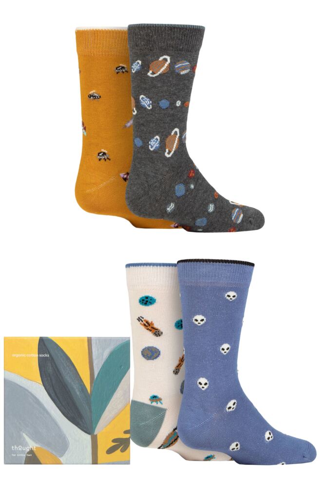 Sockshop ThoughtKids Organic Cotton Zephyr Space Socks 4-Pair Gift Box