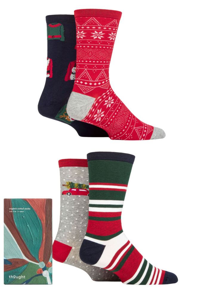 Sockshop ThoughtMens Organic Cotton Joseph Christmas Jumper Socks 4-Pair Gift Box