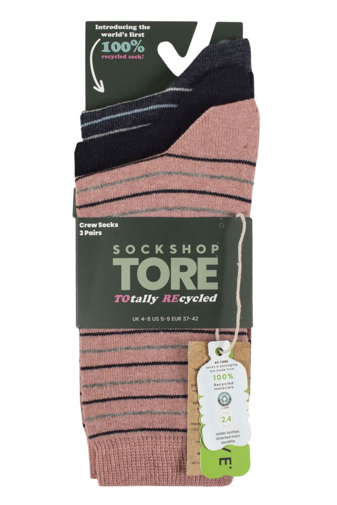 sockshop TOREWomen's 100% Recycled Multi Stripe Cotton Socks – 3 Pair