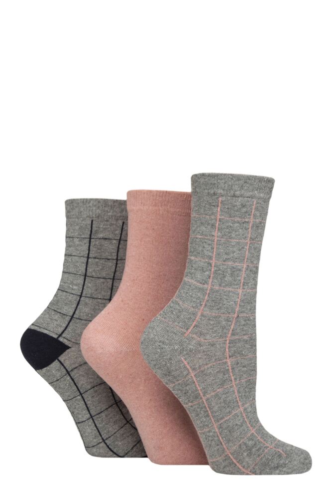 Sockshop TOREWomens 100% Recycled Cotton Grid Patterned Socks 3-Pair