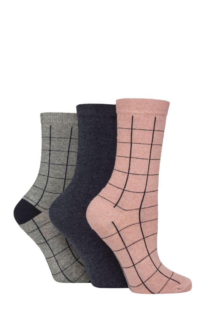 Sockshop TOREWomens 100% Recycled Cotton Grid Patterned Socks 3-Pair