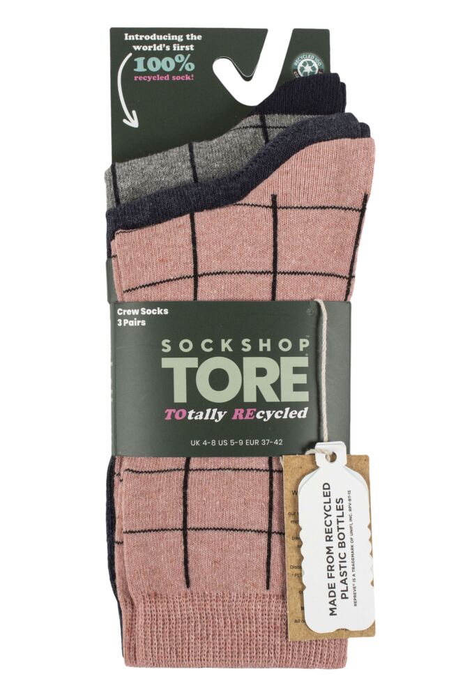 sockshop TOREWomens 100% Recycled Cotton Grid Patterned Socks 3-Pair