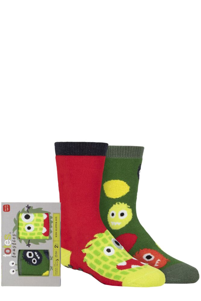 Sockshop TotesBoys Tots Original Novelty Slipper Socks With Grip 2-Pair Gift Box