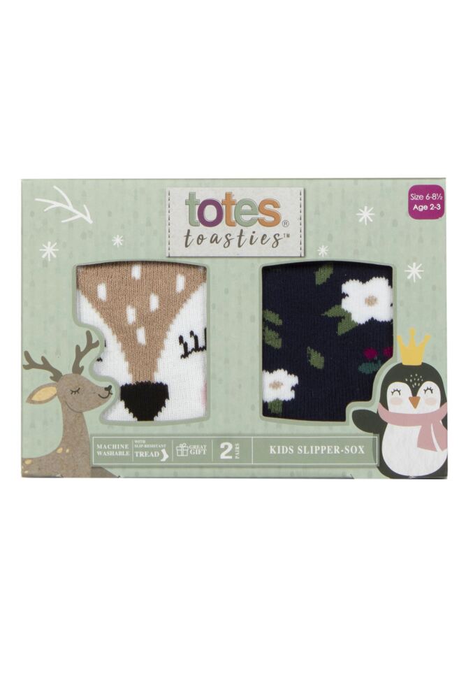 sockshop TotesGirls Tots Original Novelty Slipper Socks with Grip 2-Pair Gift Box