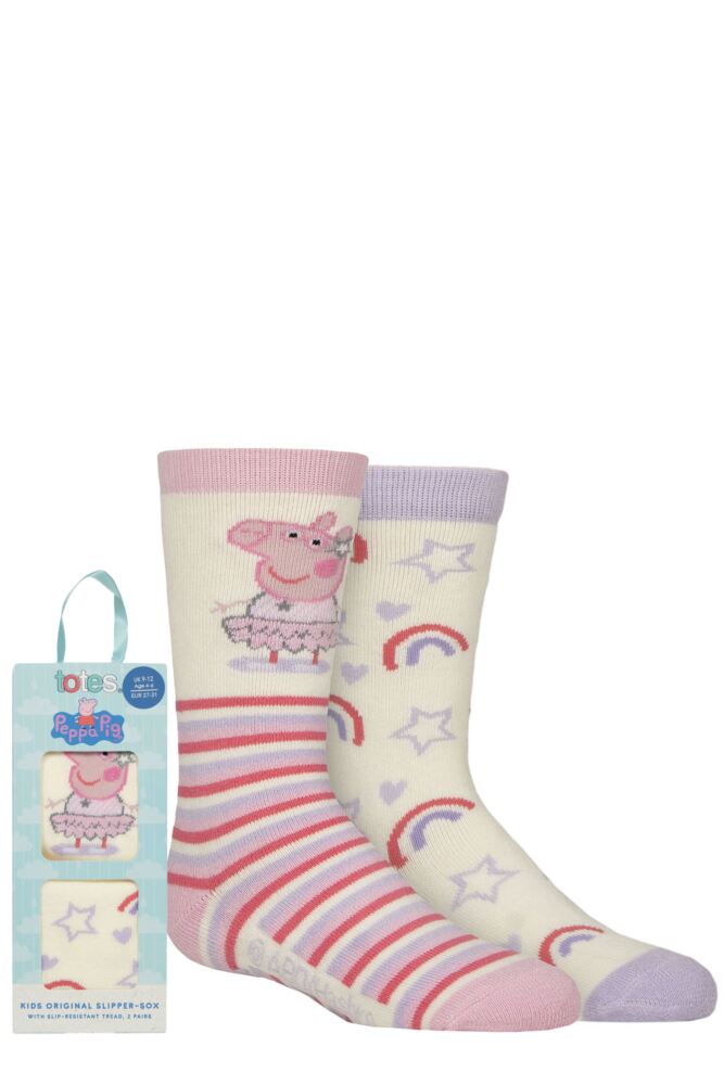 Sockshop TotesKids Peppa Pig Original Slipper Socks With Grip 2-Pair Gift Box