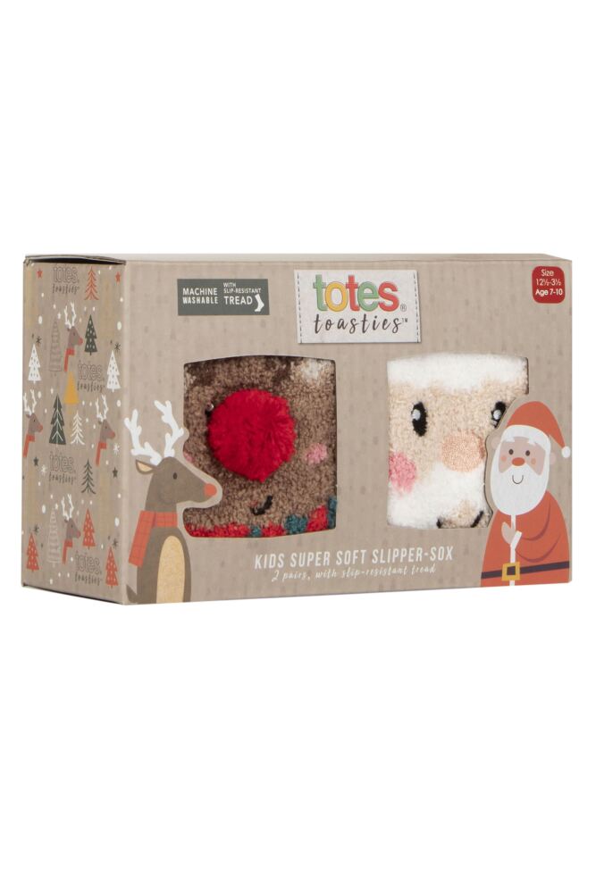 Sockshop TotesKids Super Soft Christmas Slipper Socks With Grip 2-Pair Gift Box