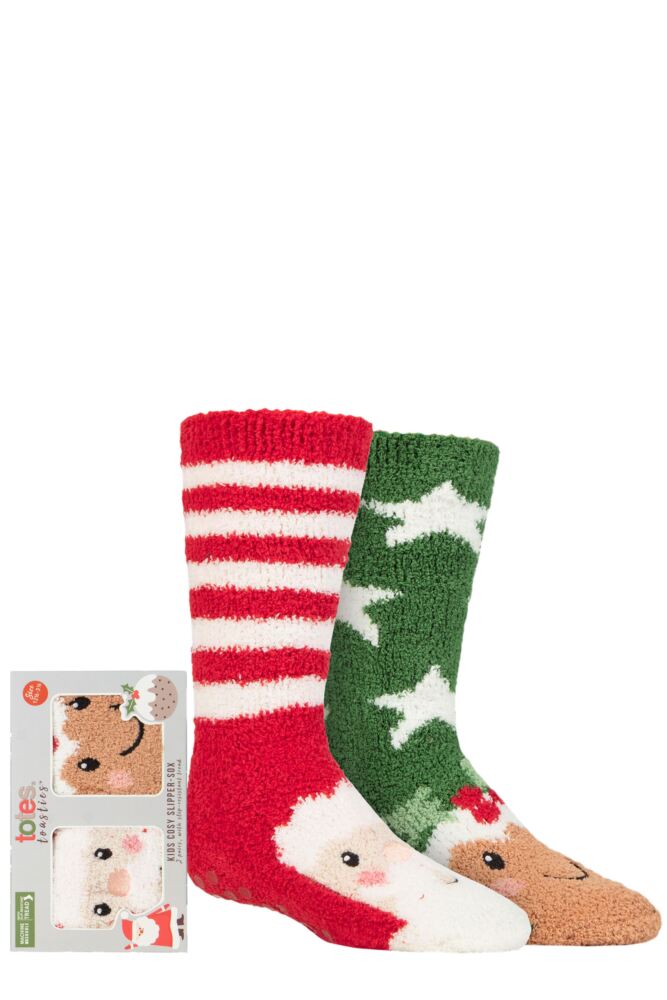 Sockshop TotesKids Super Soft Christmas Slipper Socks With Grip 2-Pair Gift Box