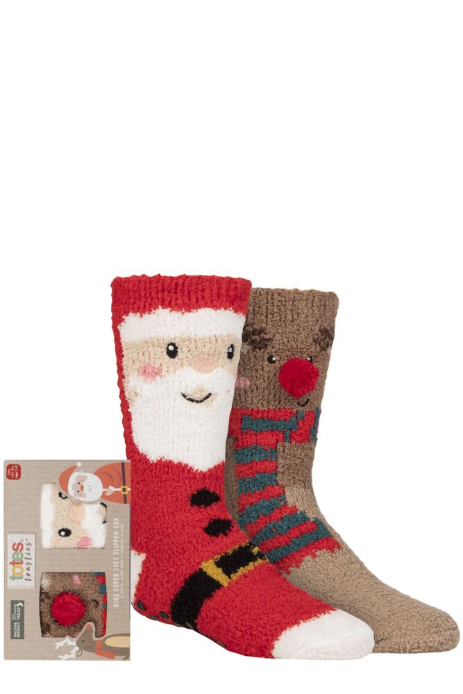 Sockshop TotesKids Super Soft Christmas Slipper Socks With Grip 2-Pair Gift Box