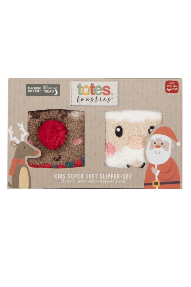 sockshop TotesKids Super Soft Christmas Slipper Socks with Grip 2-Pair Gift Box