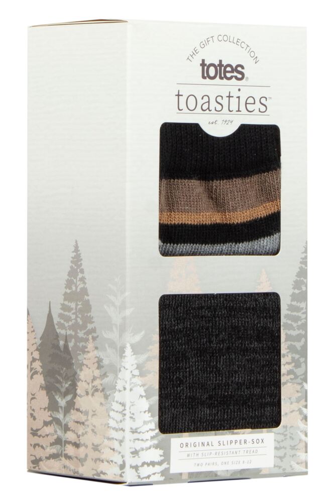 Sockshop TotesMens Original Plain & Patterned Slipper Socks With Grip 2-Pair Gift Box
