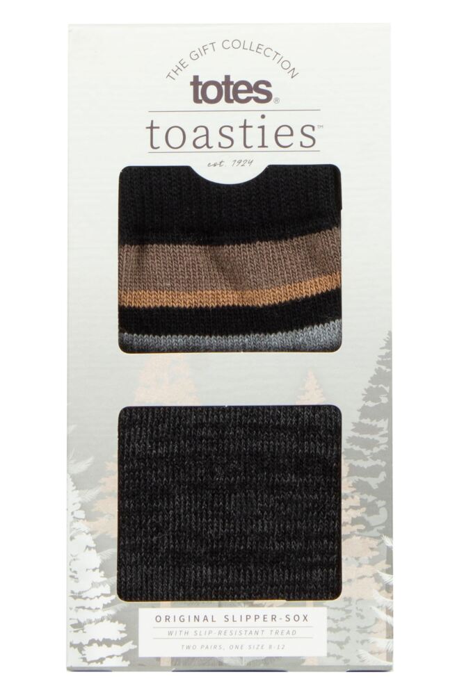 sockshop TotesMens Original Plain & Patterned Slipper Socks with Grip 2-Pair Gift Box