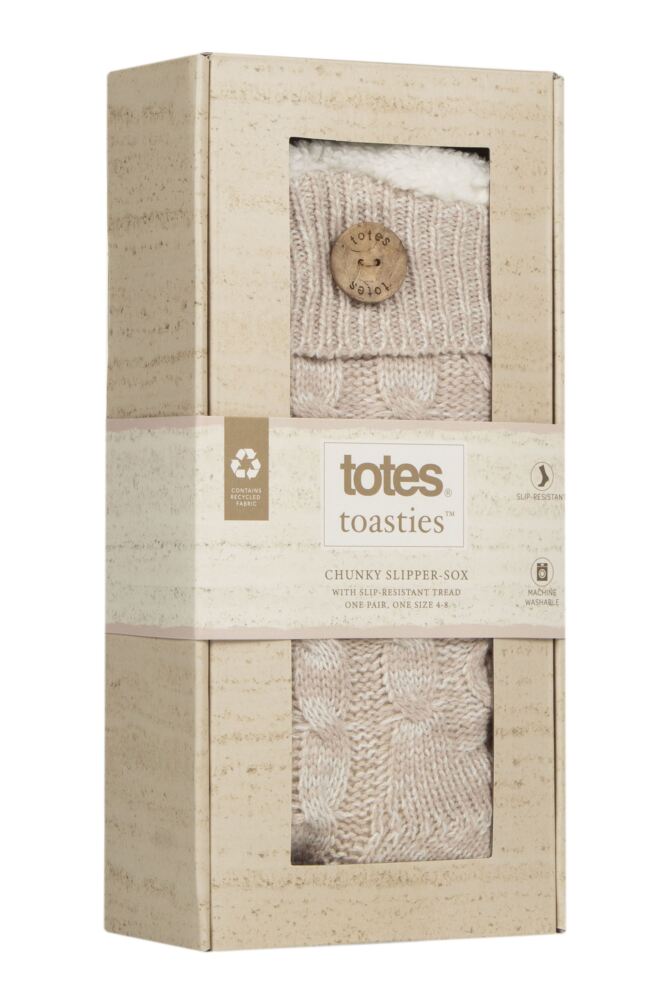 Sockshop TotesWomens Chunky Cable Knit Slipper Socks With Grip Gift Box