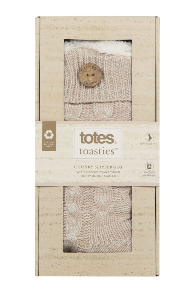 sockshop TotesWomens Chunky Cable Knit Slipper Socks with Grip Gift Box