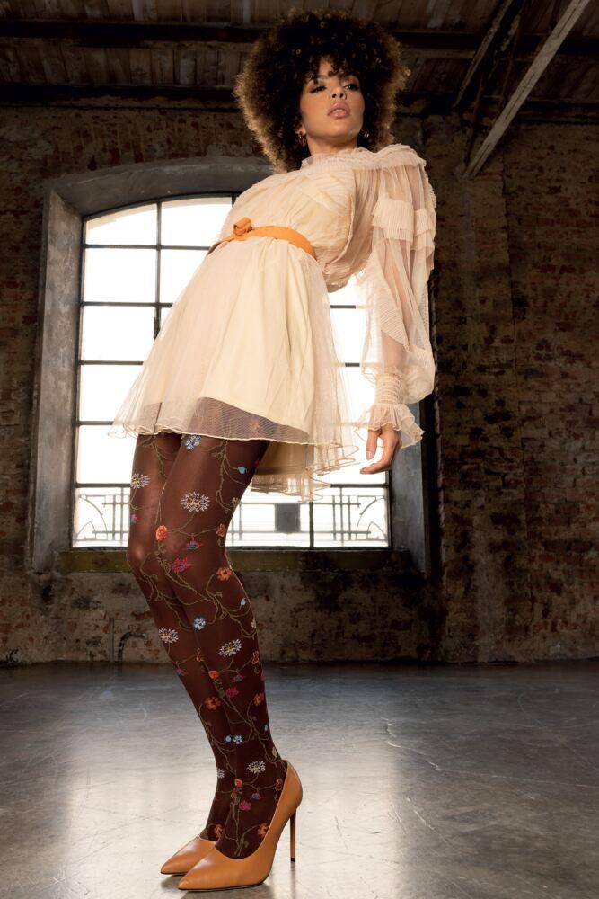 Sockshop TrasparenzeWomens Platino Floral Knit Opaque Tights