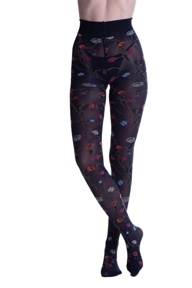 sockshop TrasparenzeWomens Platino Floral Knit Opaque Tights
