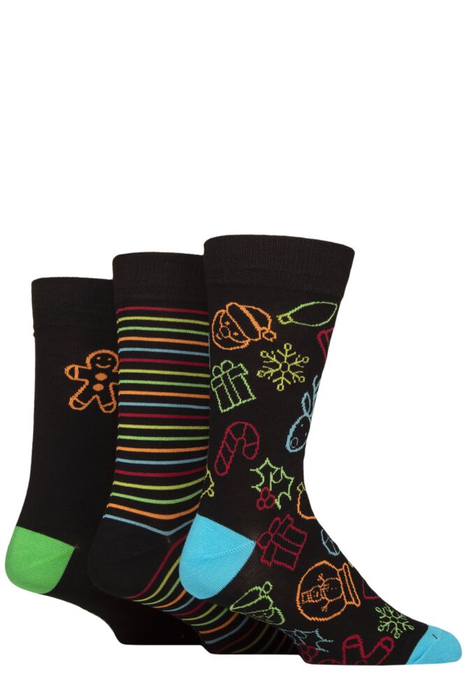 Sockshop WildfeetMens Bamboo Christmas Patterned Socks 3-Pair With Gift Tag