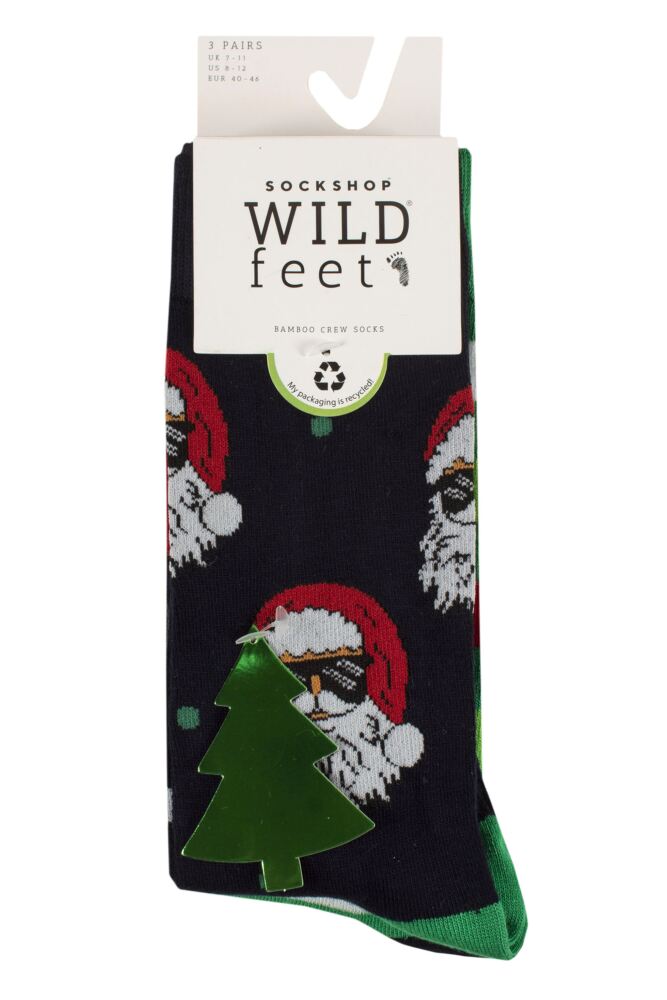sockshop WildfeetMens Bamboo Christmas Patterned Socks 3-Pair with Gift Tag