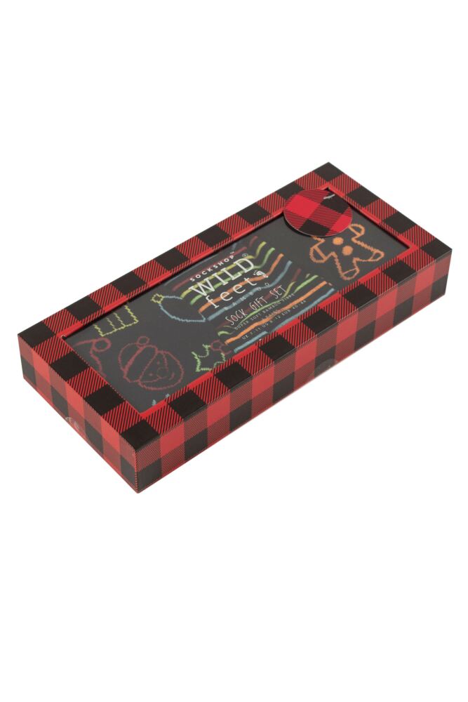 Sockshop WildfeetMens Bamboo Christmas Socks 3-Pair Red Check Gift Box