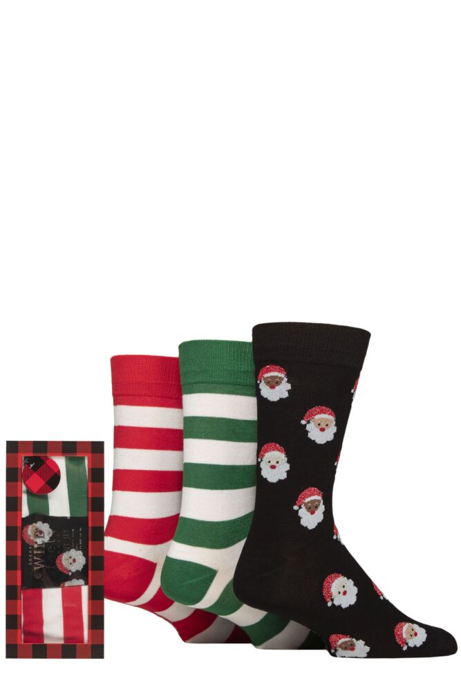 Sockshop WildfeetMens Bamboo Christmas Socks 3-Pair Red Check Gift Box
