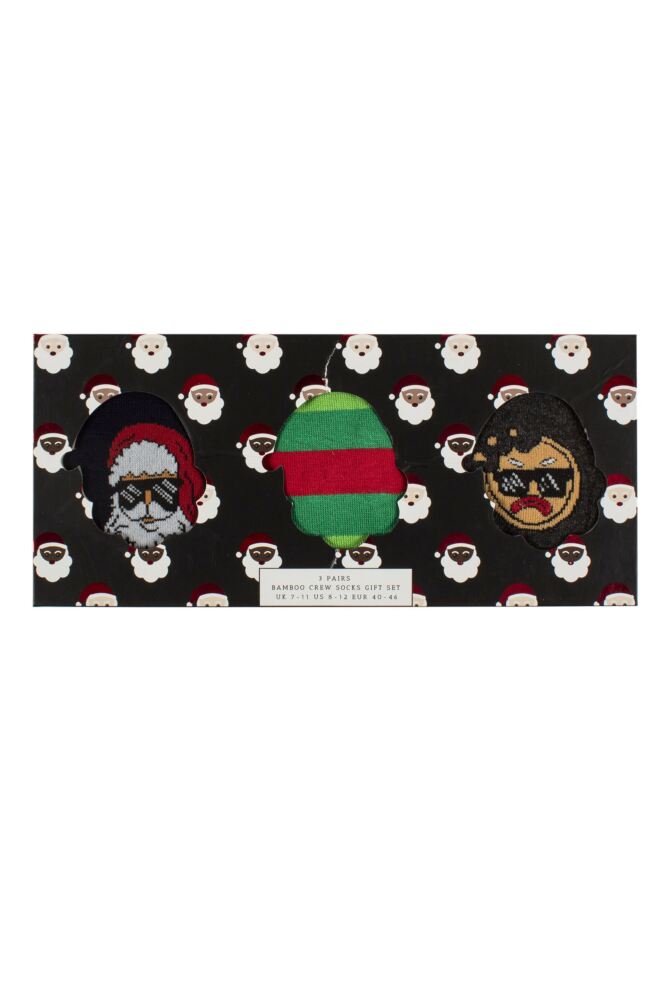 sockshop WildfeetMens Bamboo Christmas Socks 3-Pair Santa Gift Box