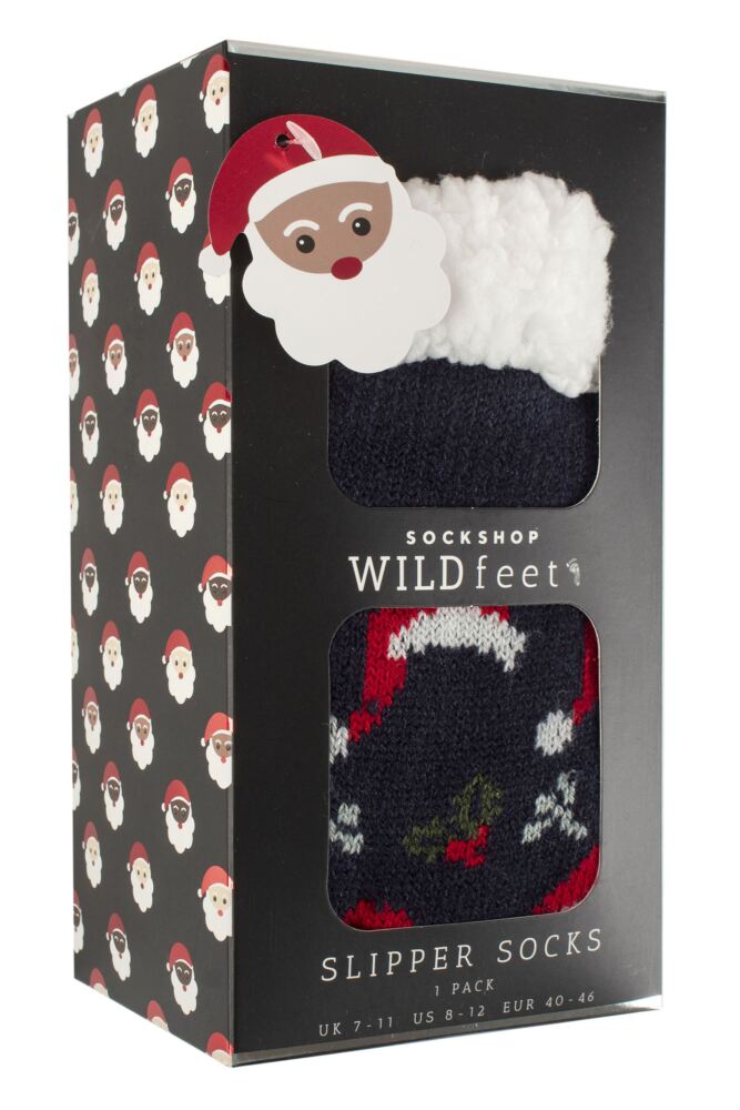 Sockshop WildfeetMens Christmas Slipper Socks In Santa Patterned Gift Box