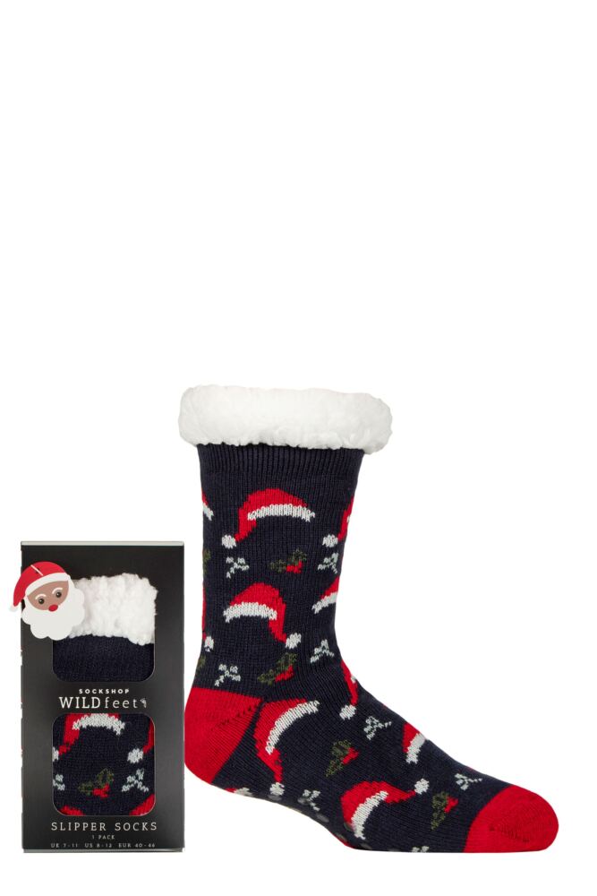 Sockshop WildfeetMens Christmas Slipper Socks In Santa Patterned Gift Box