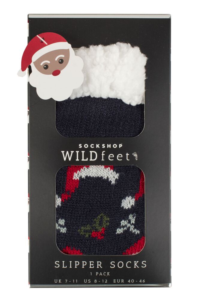 sockshop WildfeetMens Christmas Slipper Socks in Santa Patterned Gift Box