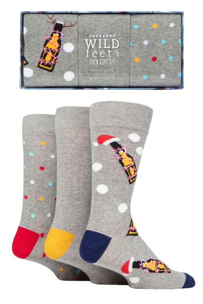 Sockshop WildfeetMens Cotton Christmas Flat Socks 3-Pair Gift Box