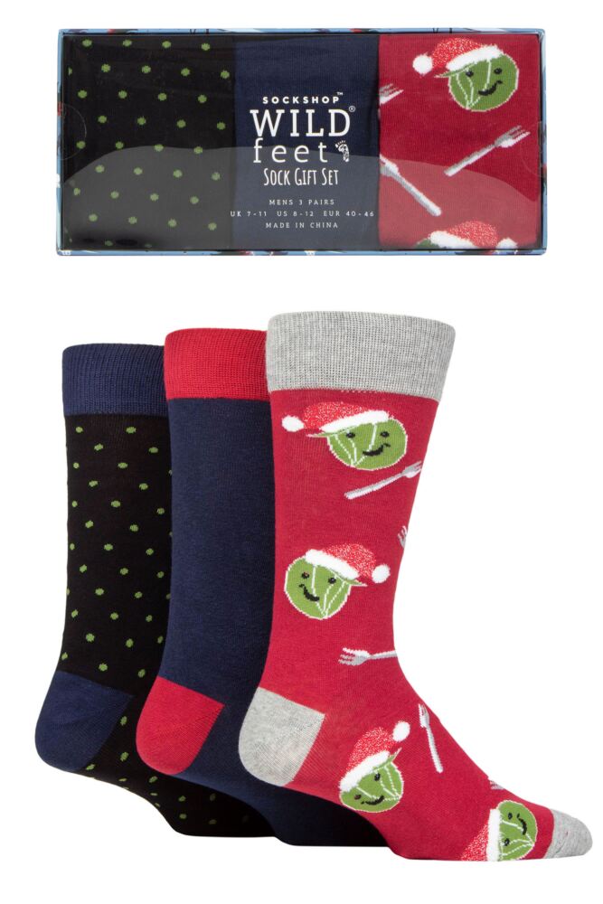 Sockshop WildfeetMens Cotton Christmas Flat Socks 3-Pair Gift Box