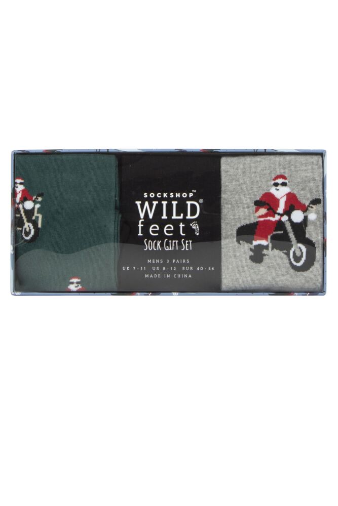 sockshop WildfeetMens Cotton Christmas Flat Socks 3-Pair Gift Box