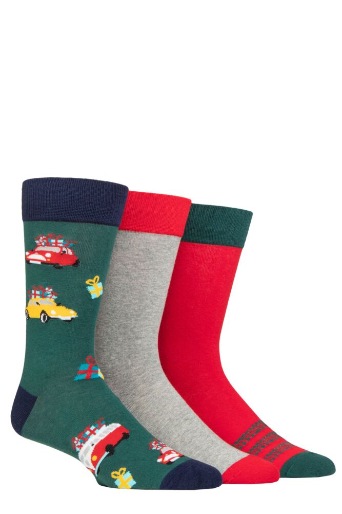 Sockshop WildfeetMens Cotton Christmas Patterned Socks 3-Pair